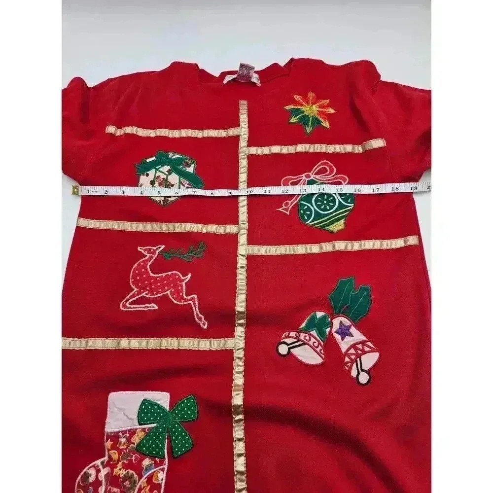 Chrysantheme Women's S Red Christmas Ornament Holiday Long Sleeve Shirt - Picture 5 of 8